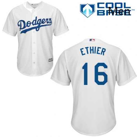 Mens Majestic Los Angeles Dodgers 16 Andre Ethier Replica White Home Cool Base MLB Jersey